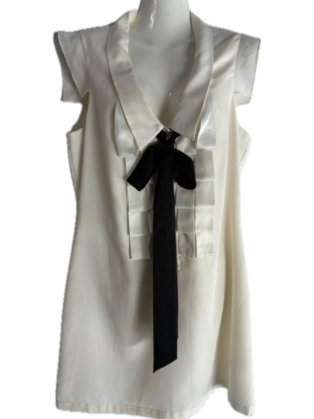 Ted Baker London Obble Tuxedo Bow Shift Dress Ivory Mod Ruffled Mini-size 3